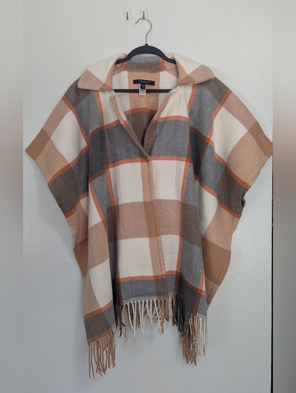 Marc New York Andrew Marc One Size Plaid Fringe Hem Snap-Front Poncho‎ Cardigan